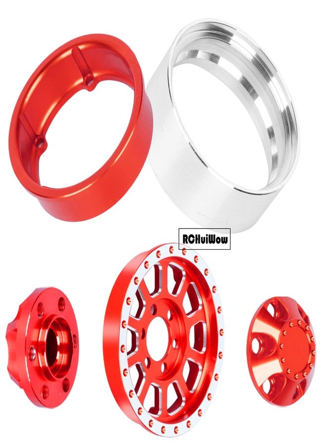 جنوط عجلات RCHuiWow RC مقاس 1.9 بوصة بنظام Beadlock لسيارات الزحف بمقياس 1/10 من طراز TRX-4 SCX10 SCX10 II 90046 SCX10 III D90، جنوط عجلات ألومنيوم شديدة التحمل، 4 قطع، لون أحمر - Image 5